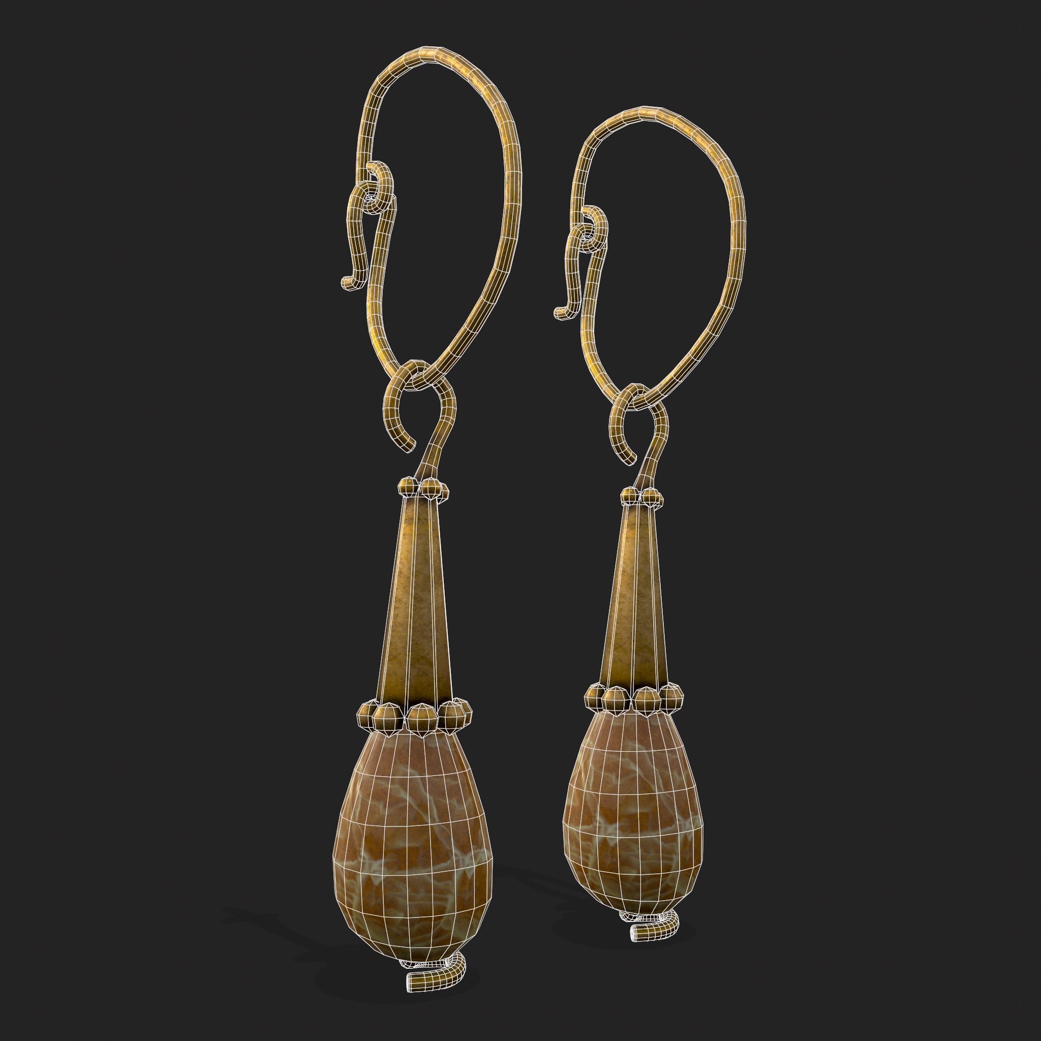 Medieval Yellow Quartz Earrings  Low-poly 3D model_4