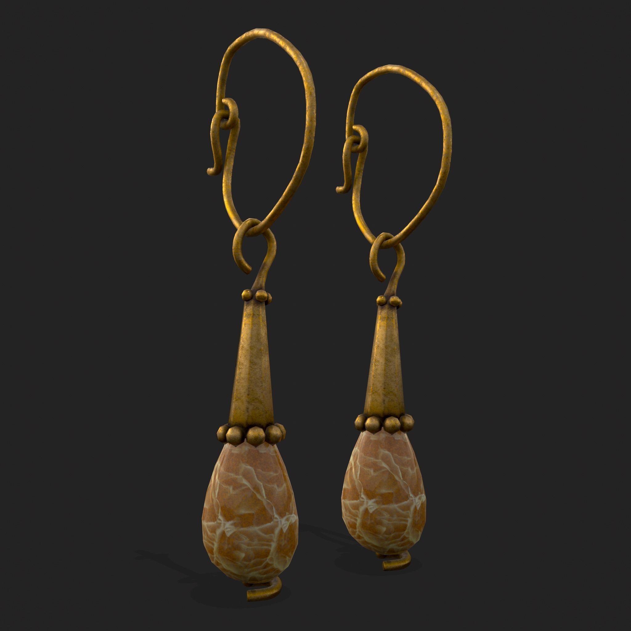 Medieval Yellow Quartz Earrings  Low-poly 3D model_3