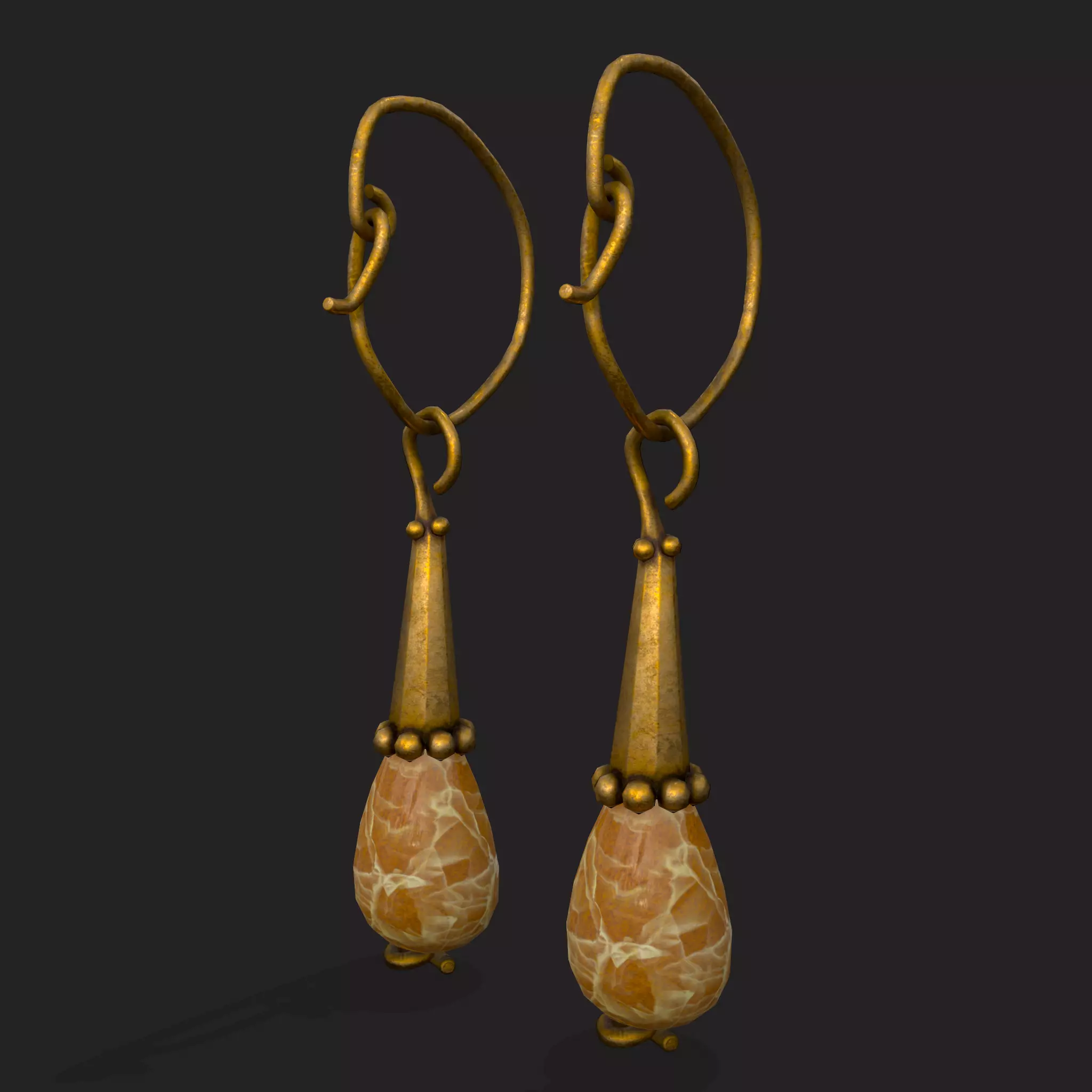 Medieval Yellow Quartz Earrings  Low-poly 3D model_0