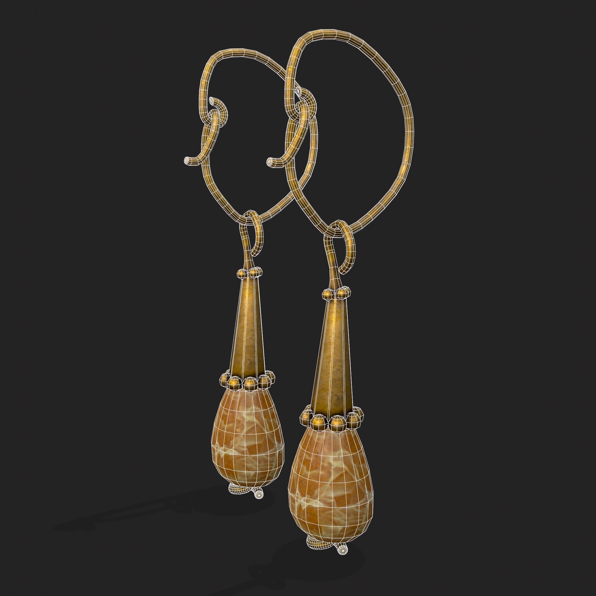 Medieval Yellow Quartz Earrings  Low-poly 3D model_20