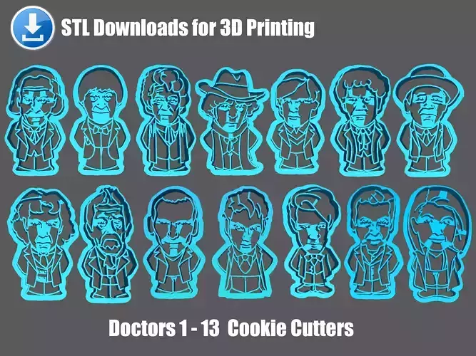 Doctor Who Cookie Cutter Doctors Set 3D print model
