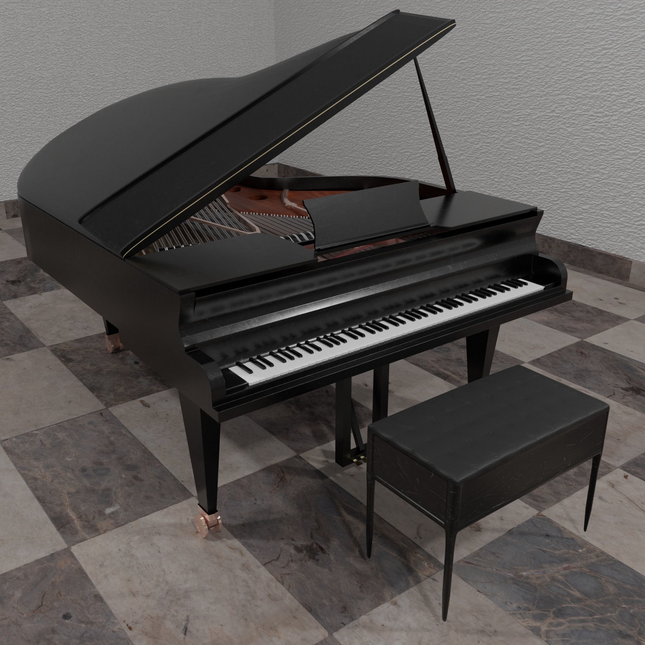 Grand  Piano Black Piano 3D model_3