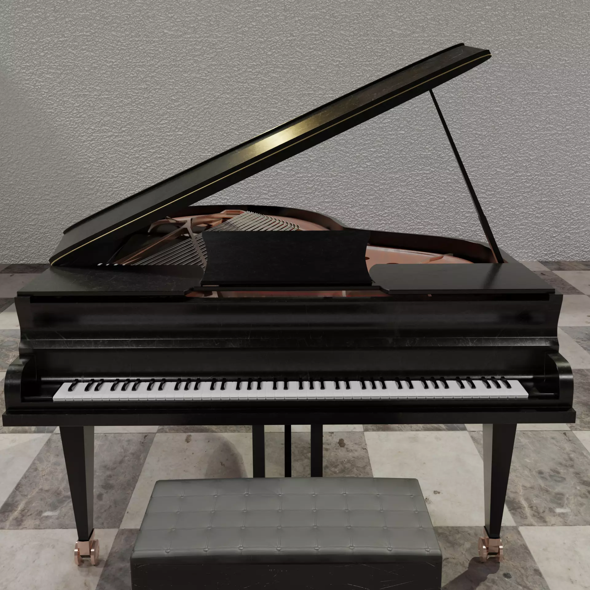 Grand  Piano Black Piano 3D model_0