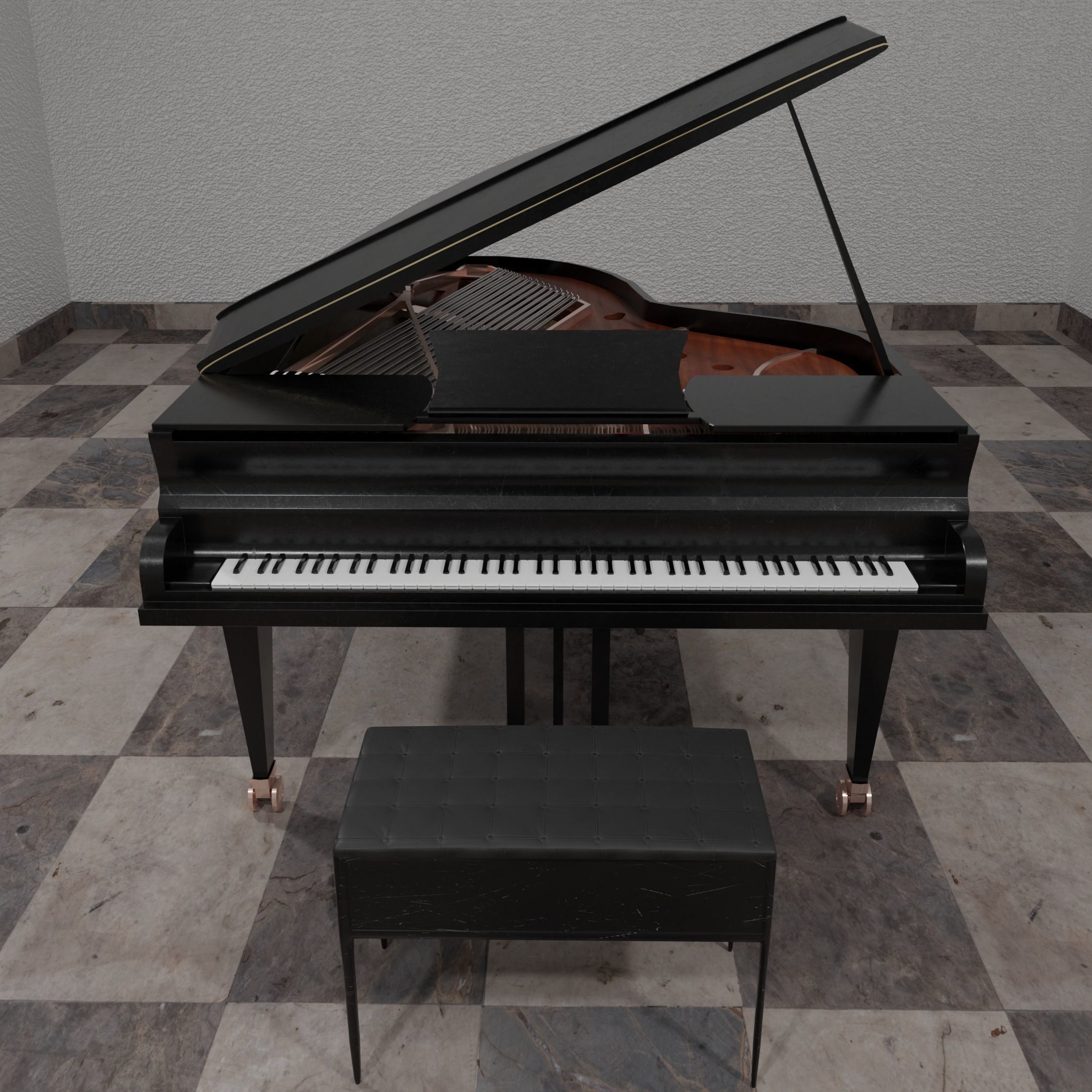 Grand  Piano Black Piano 3D model_4