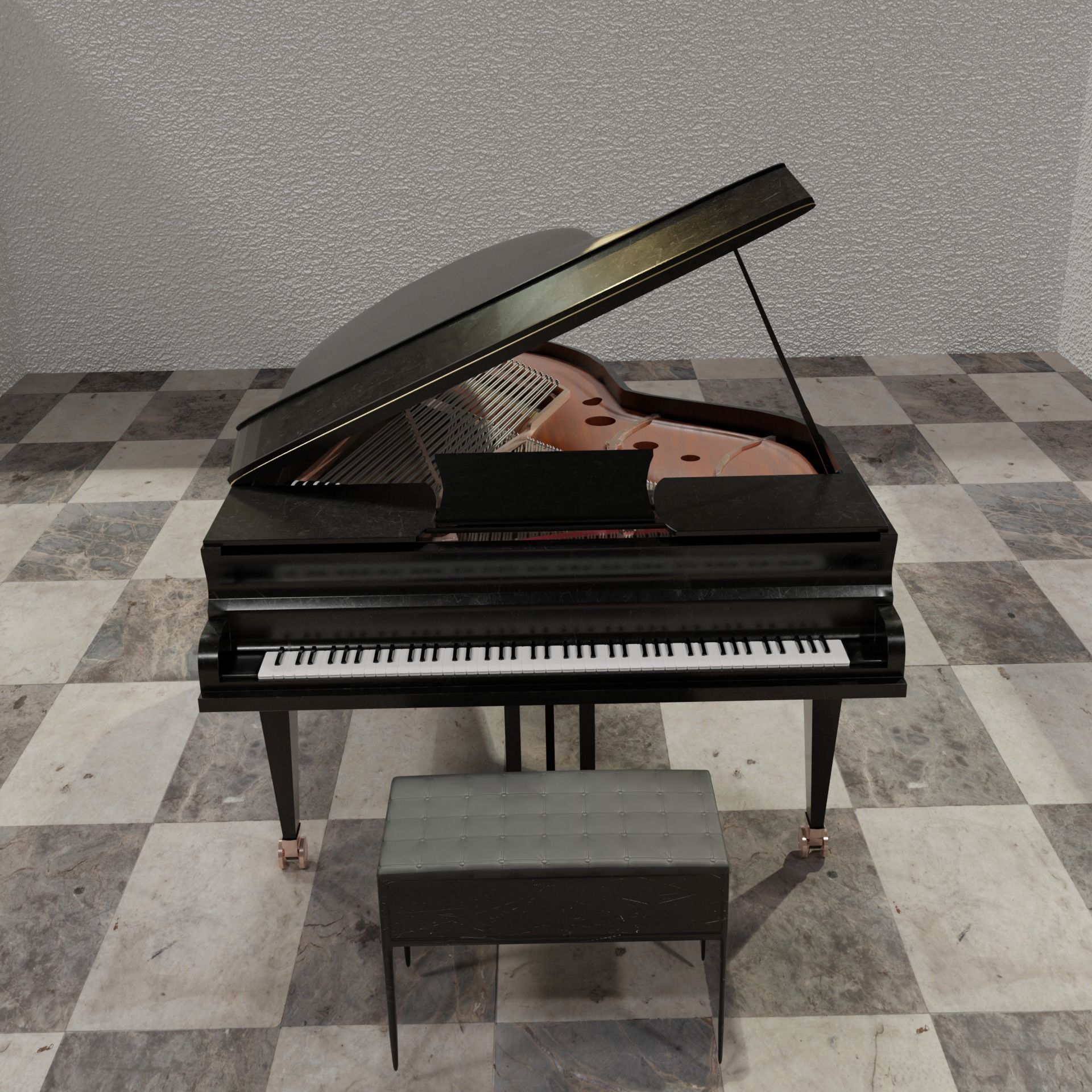 Grand  Piano Black Piano 3D model_1