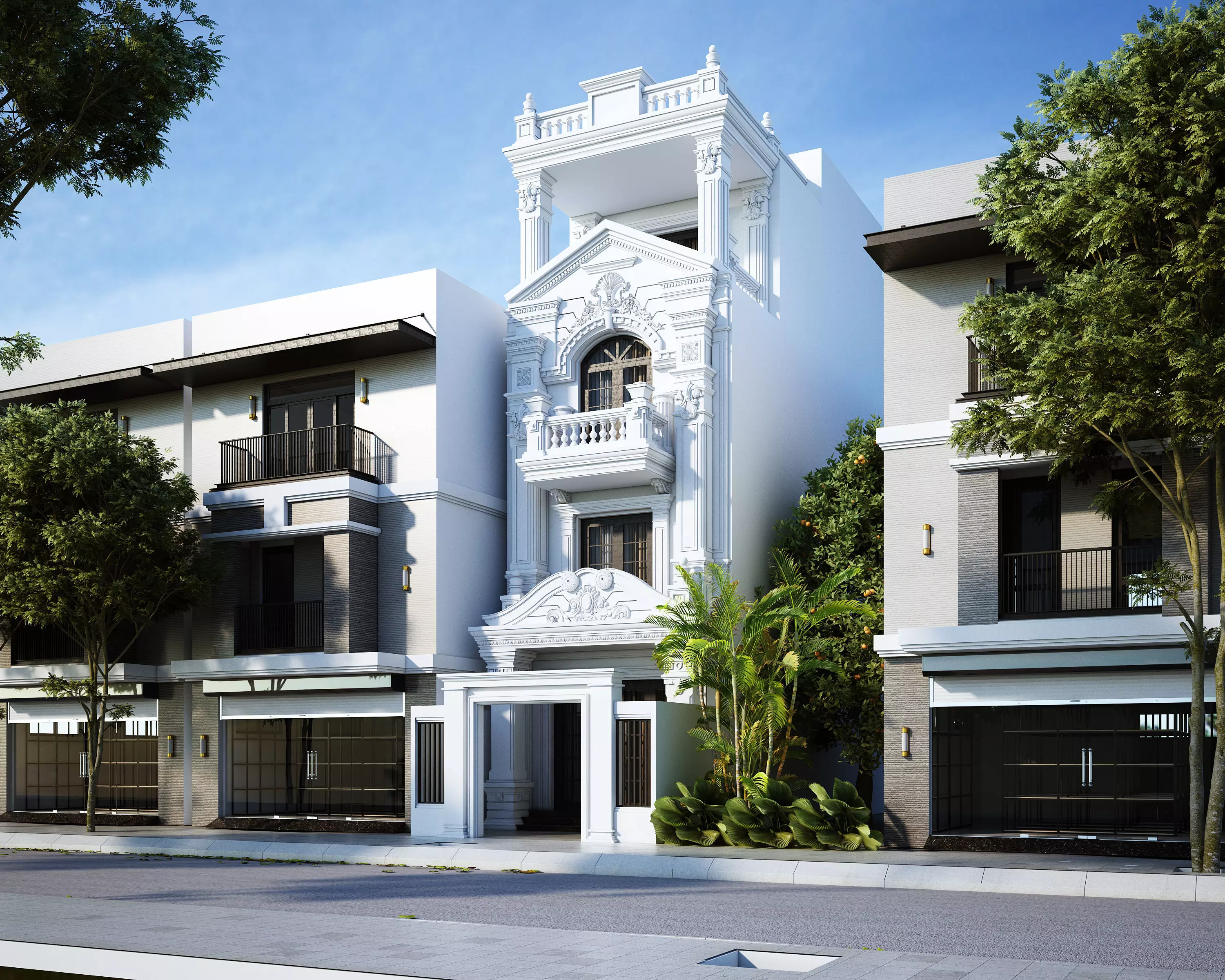 Classic House Exterior 3d Scene V-ray rendering 3D model_0