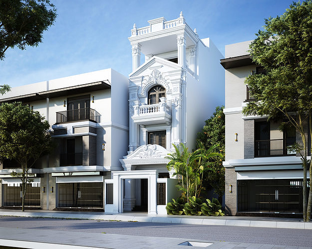 Classic House Exterior 3d Scene V-ray rendering 3D model
