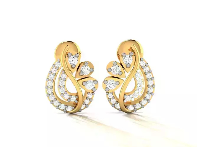 Studs Earrings for Women 3dm STL FBX OBJ Render Details 3D print model
