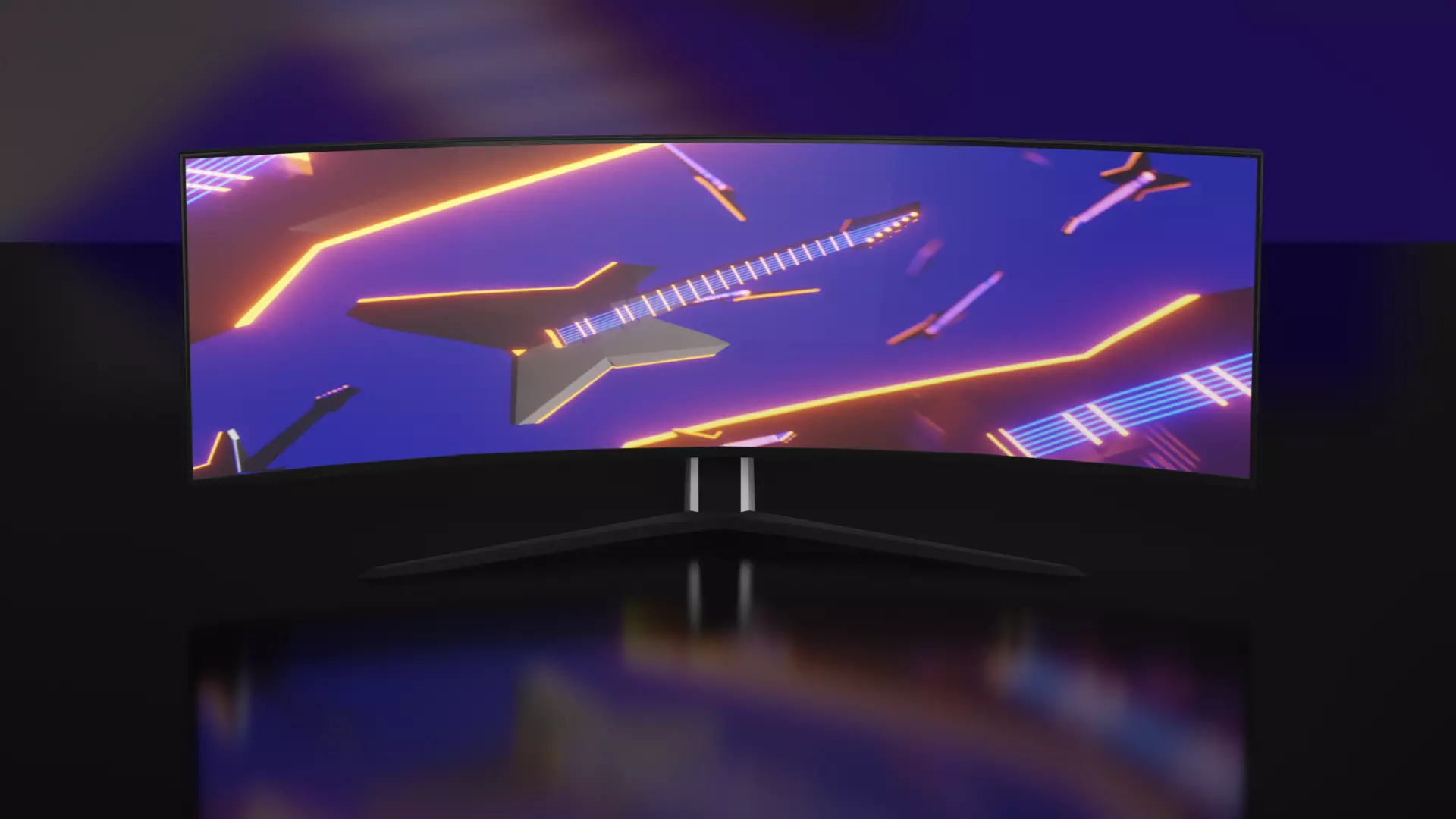 Ultra Wide Curved Monitor Low-poly 3D model_0