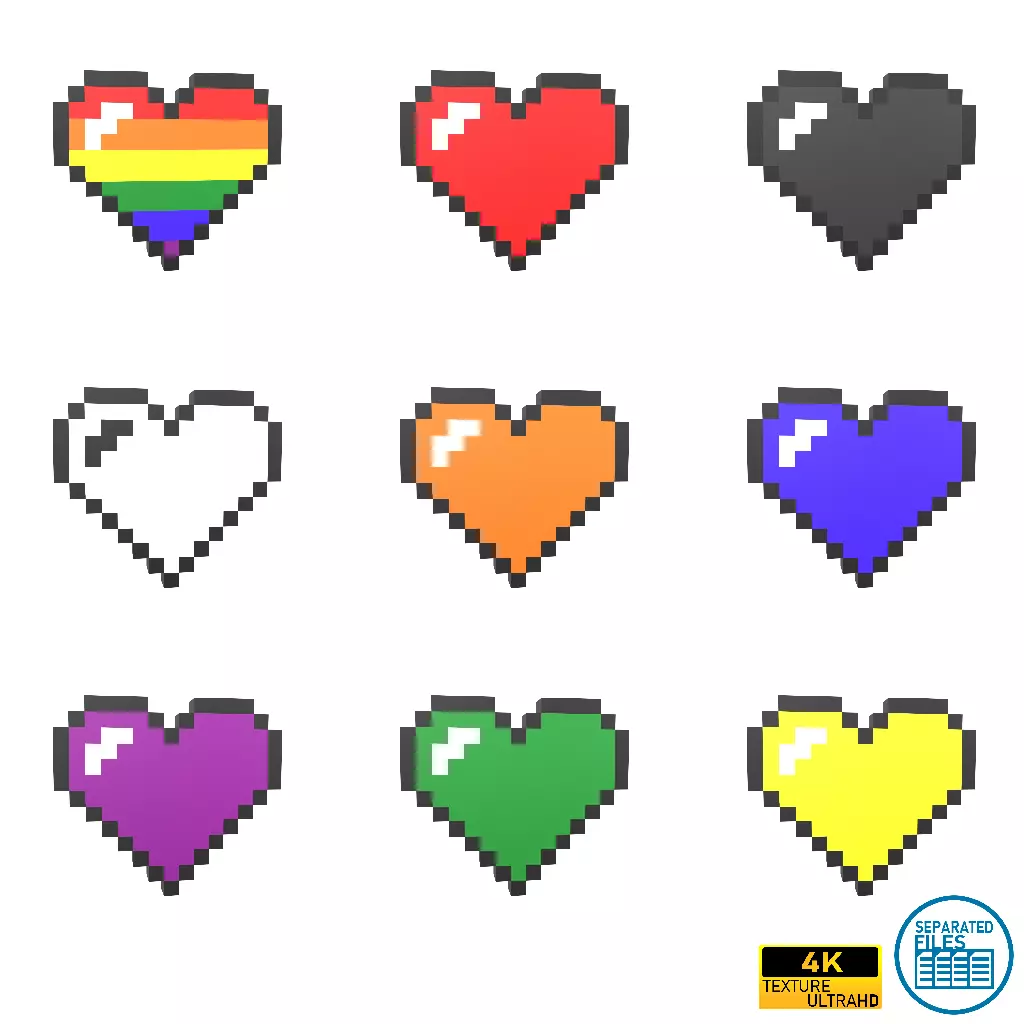 Pixel Heart Pack v1 01 Low-poly 3D model_0
