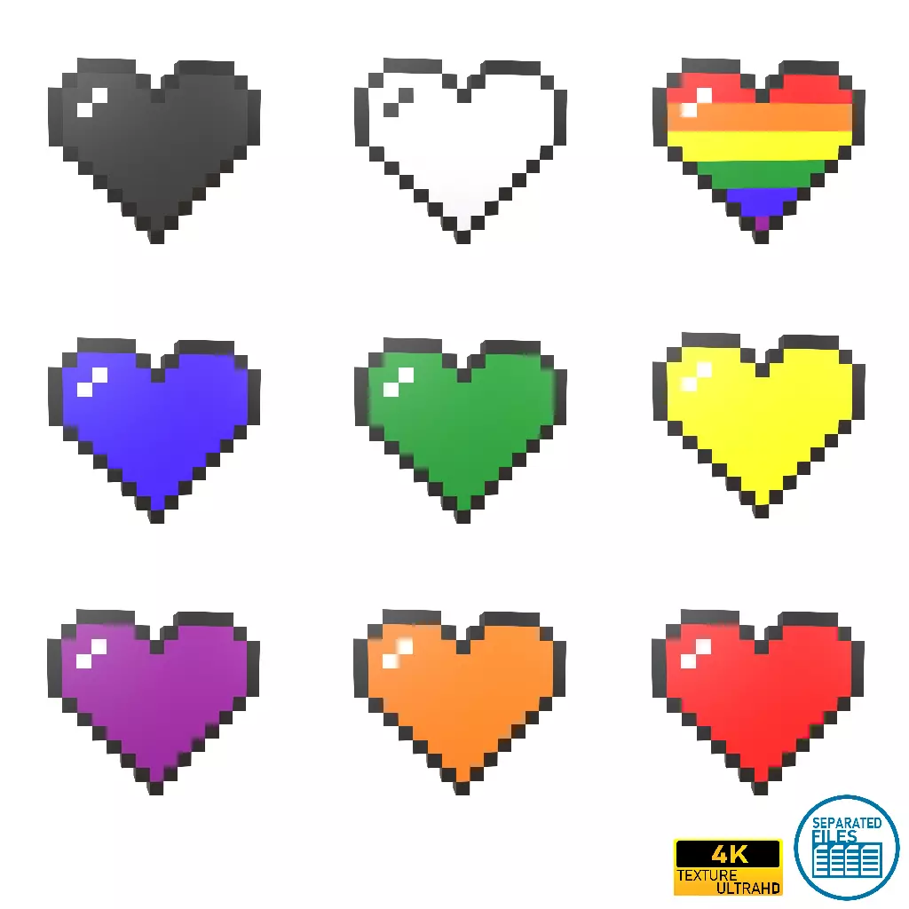 Pixel Heart Pack v2 01 Low-poly 3D model_0