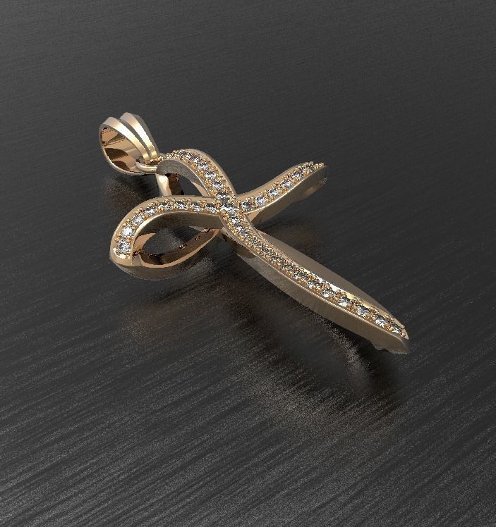 Cross with gems 3D print model_3