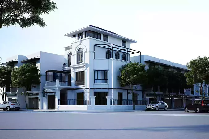 Modern Village Exterior 3d Scene - V-ray rendering