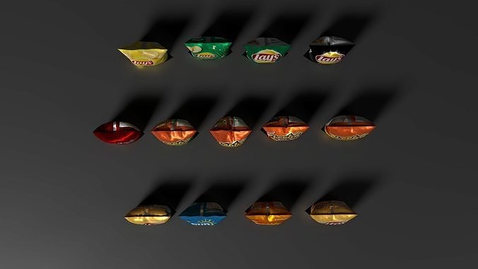 Snack set of paper bags Low-poly 3D model 6