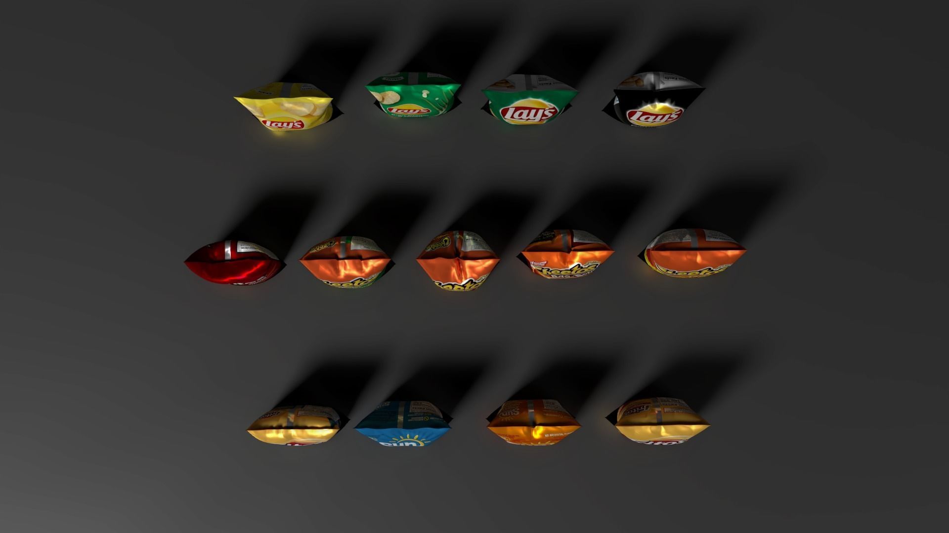 Snack set of paper bags Low-poly 3D model_5