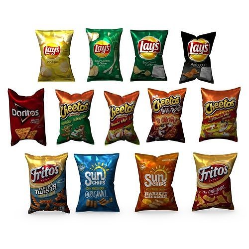 Snack set of paper bags Low-poly 3D model 7