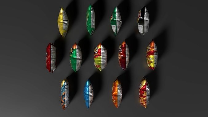 Snack set of paper bags Low-poly 3D model 5