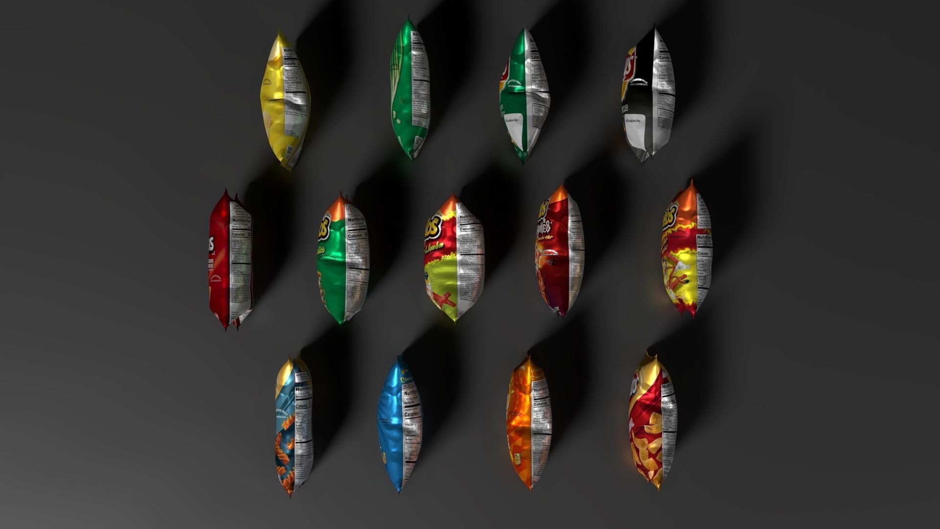 Snack set of paper bags Low-poly 3D model_4