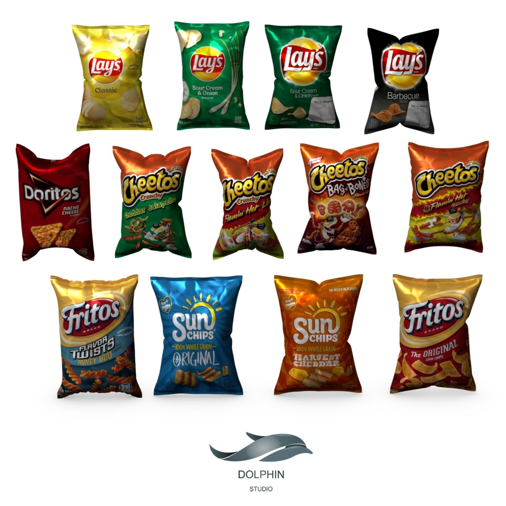 Snack set of paper bags Low-poly 3D model_7