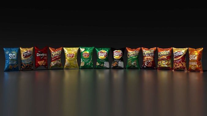 Snack set of paper bags Low-poly 3D model 2