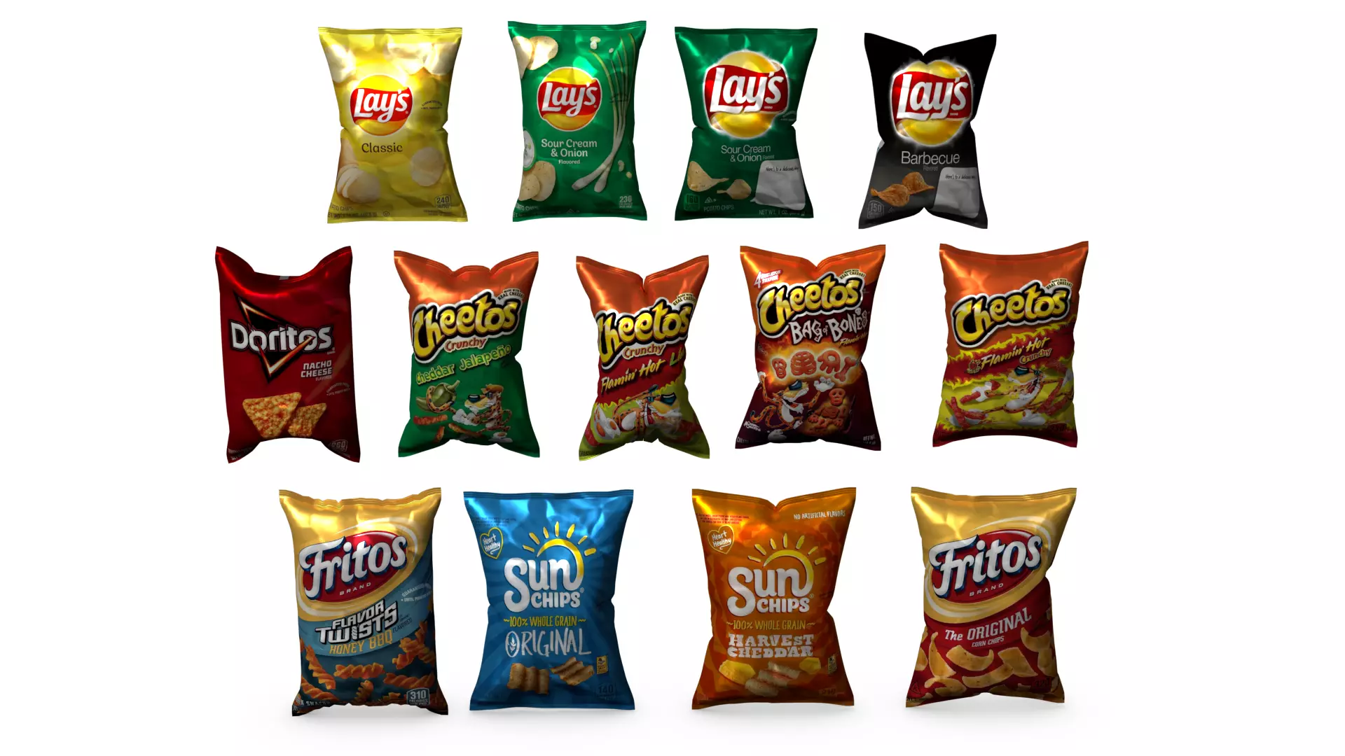 Snack set of paper bags Low-poly 3D model_0