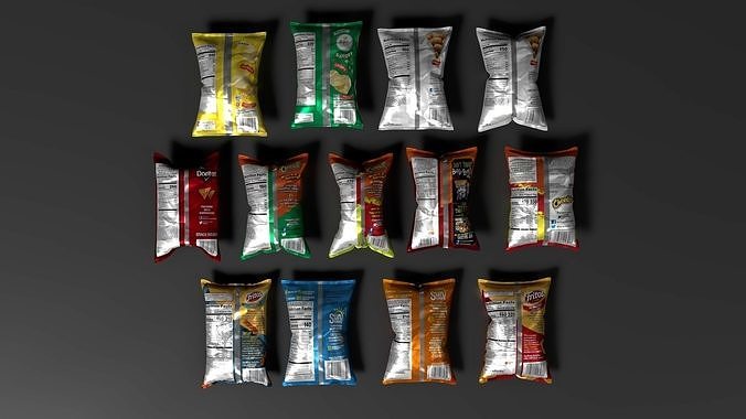 Snack set of paper bags Low-poly 3D model 4