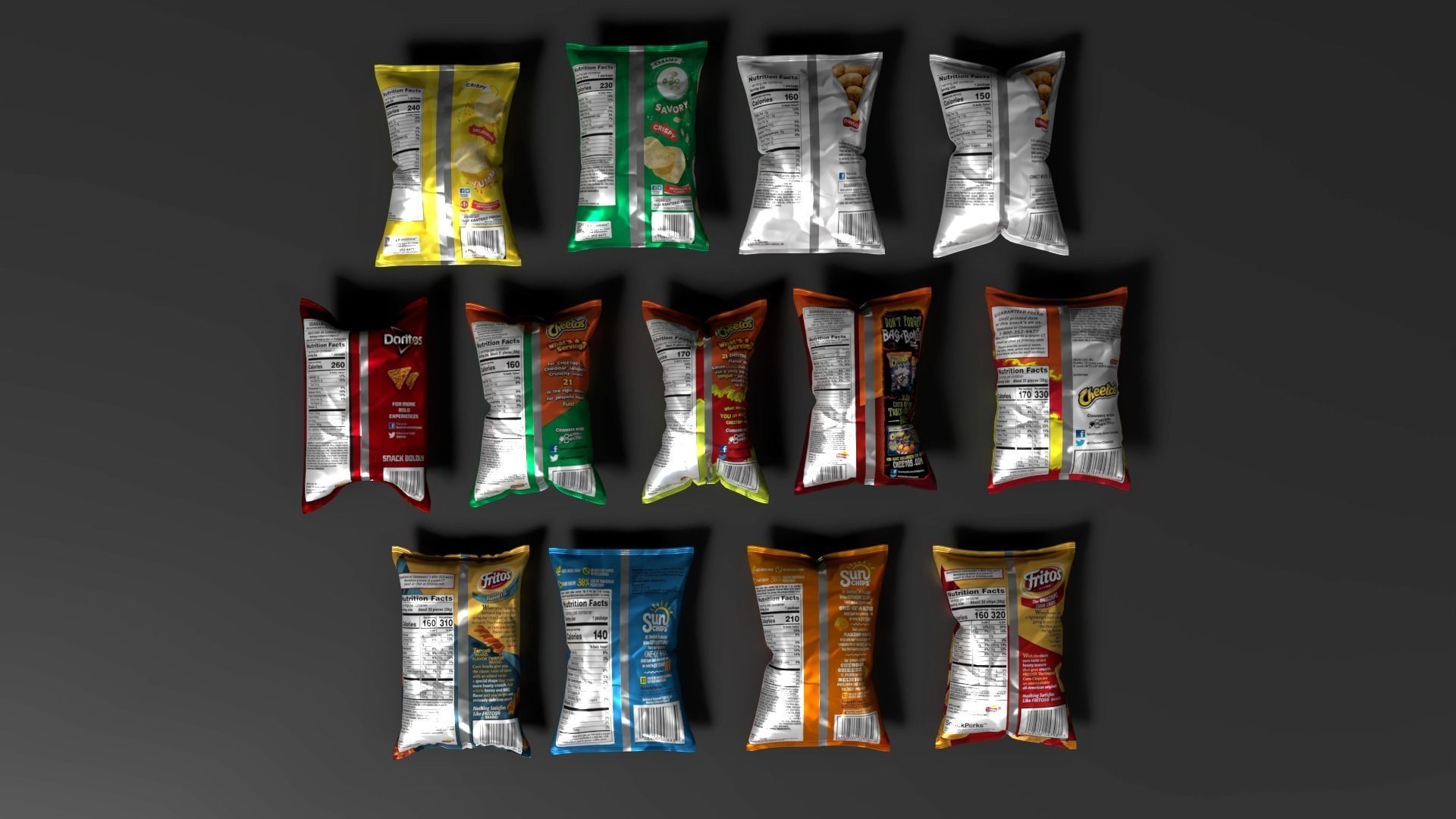 Snack set of paper bags Low-poly 3D model_3