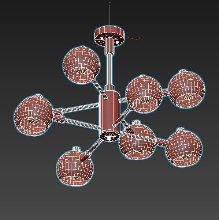 svenn chandelier with six lights gold 3D model_6