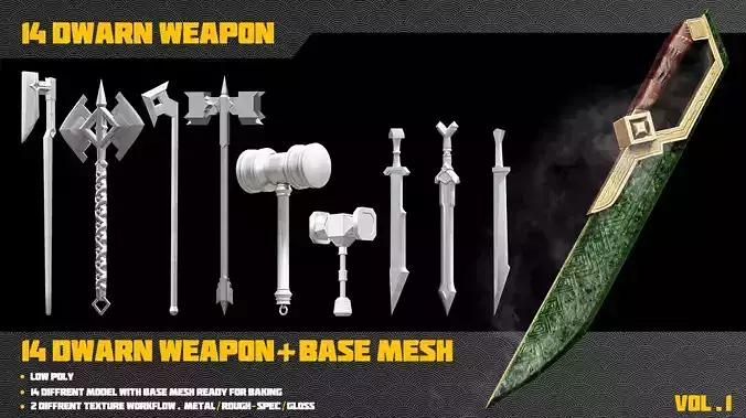 14 Dwarn weapon with Base mesh