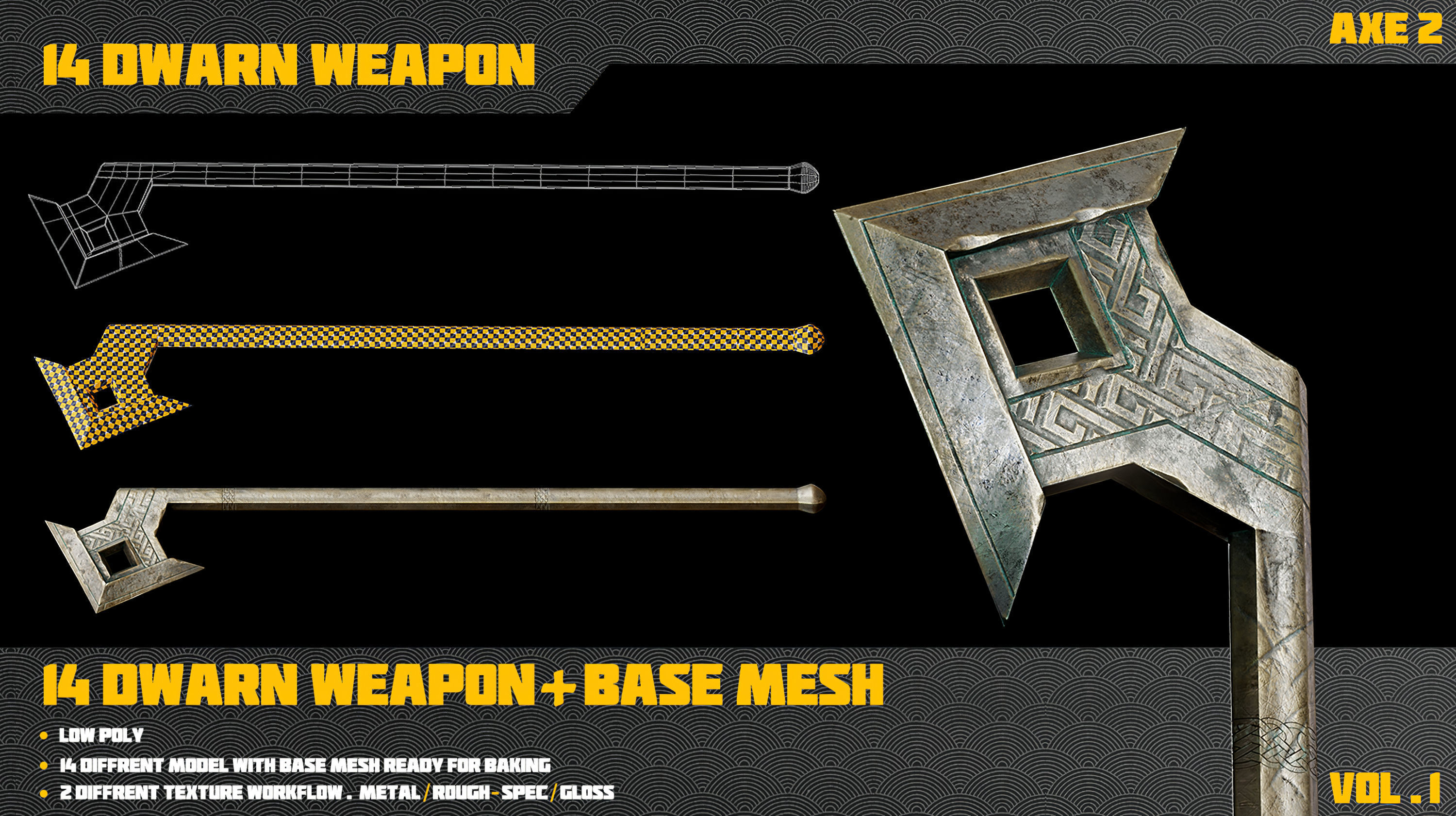 14 Dwarn weapon with Base mesh Low-poly 3D model_17