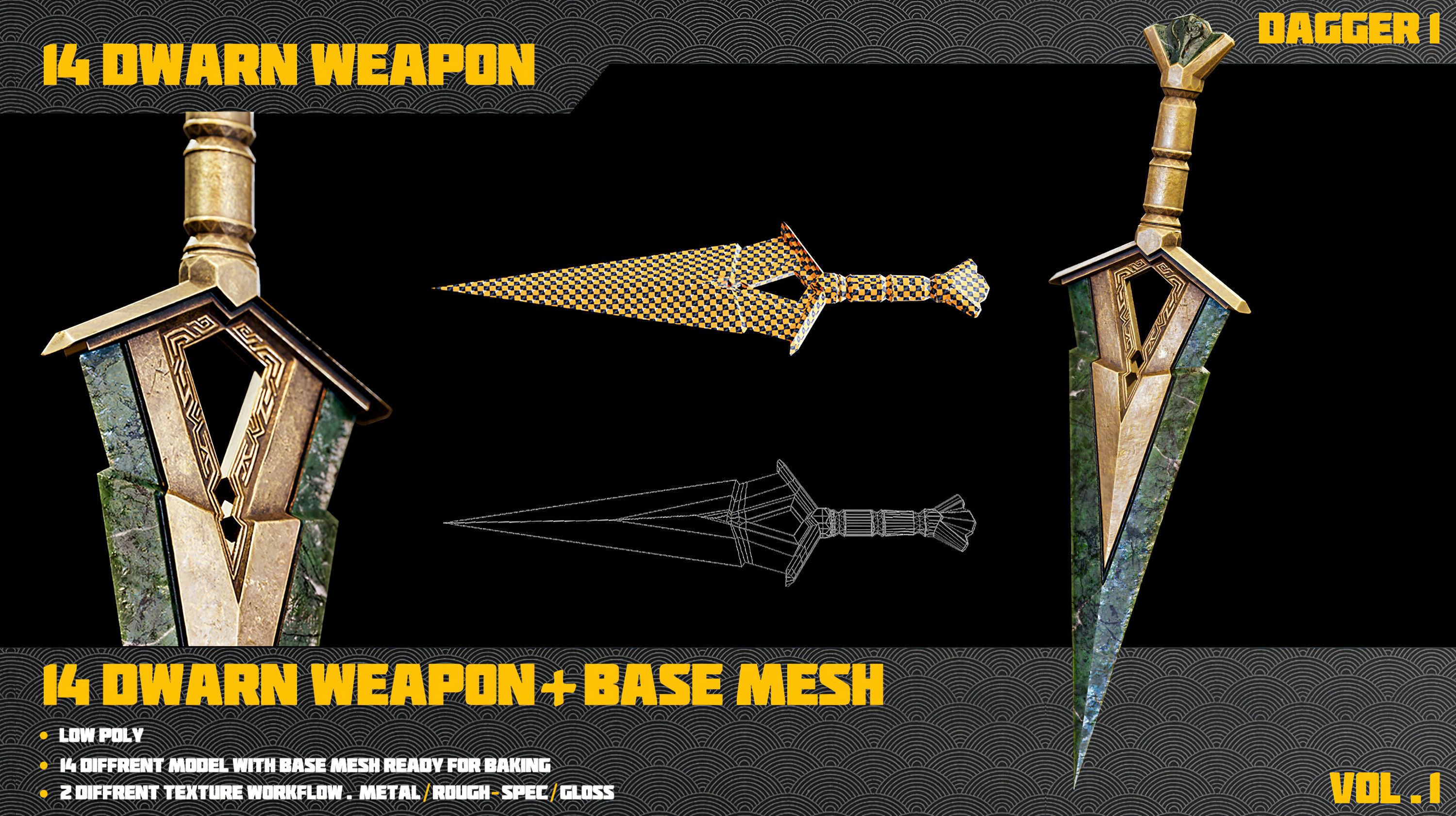 14 Dwarn weapon with Base mesh Low-poly 3D model_19