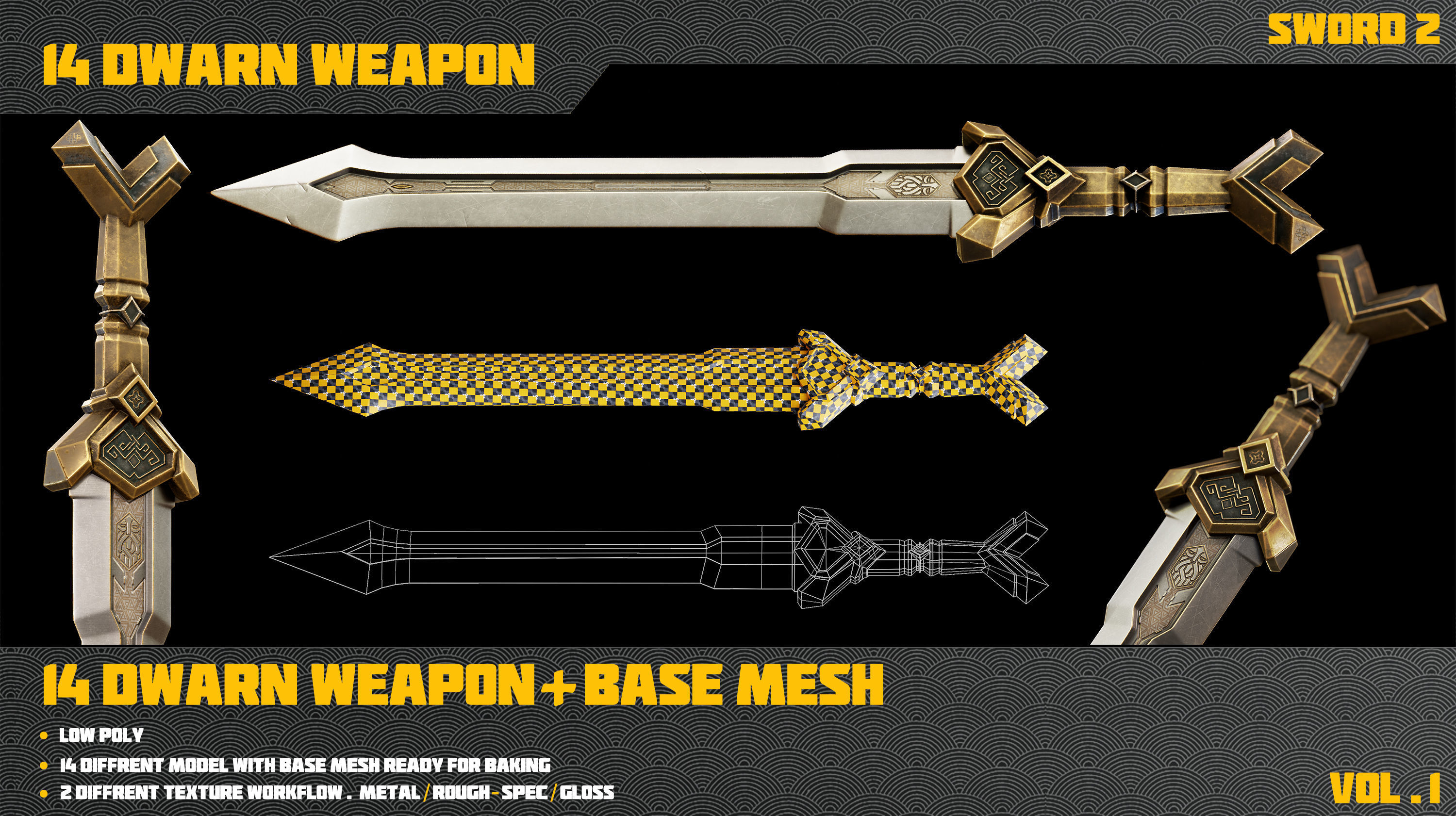14 Dwarn weapon with Base mesh Low-poly 3D model_28