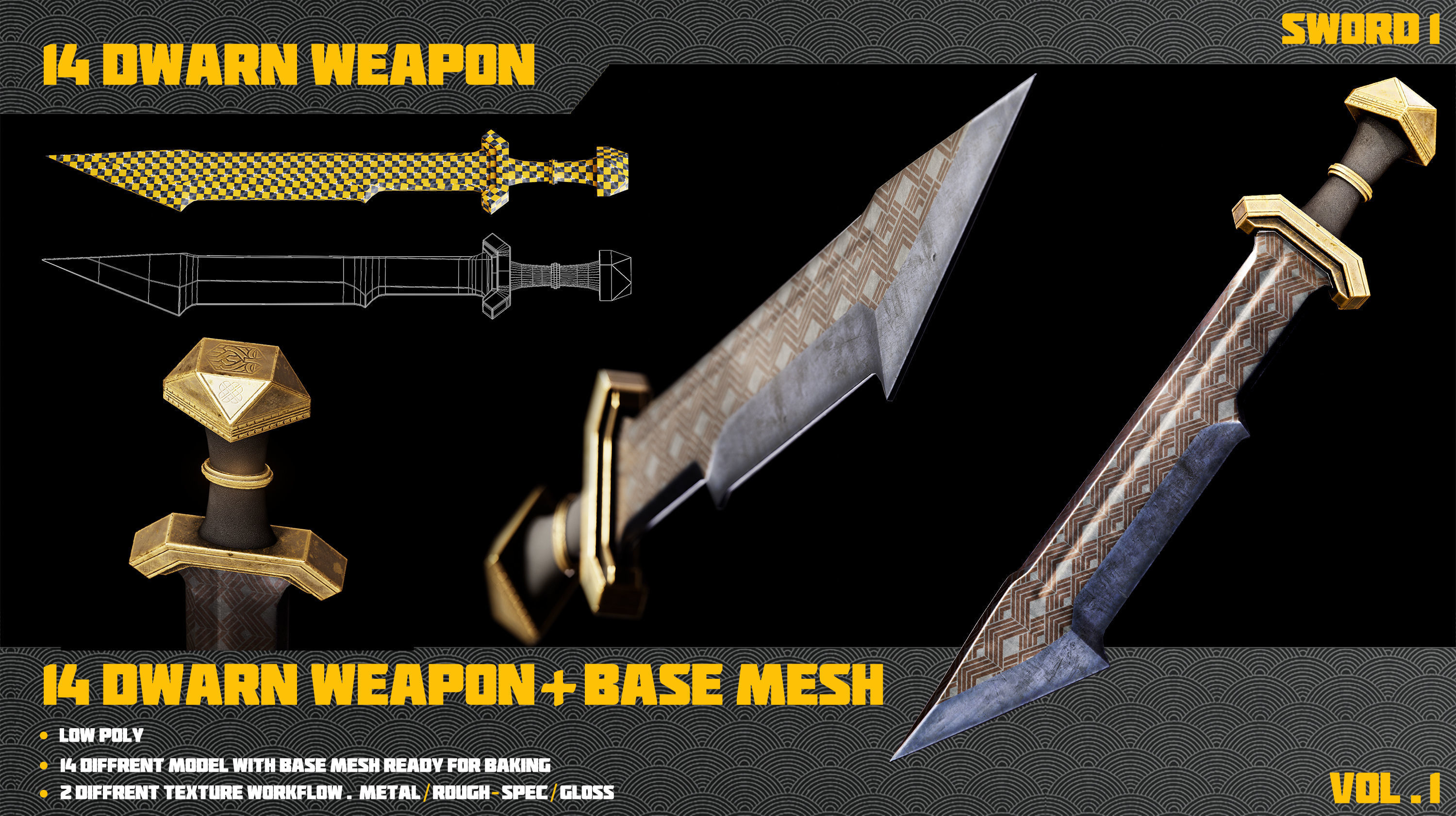 14 Dwarn weapon with Base mesh Low-poly 3D model_27
