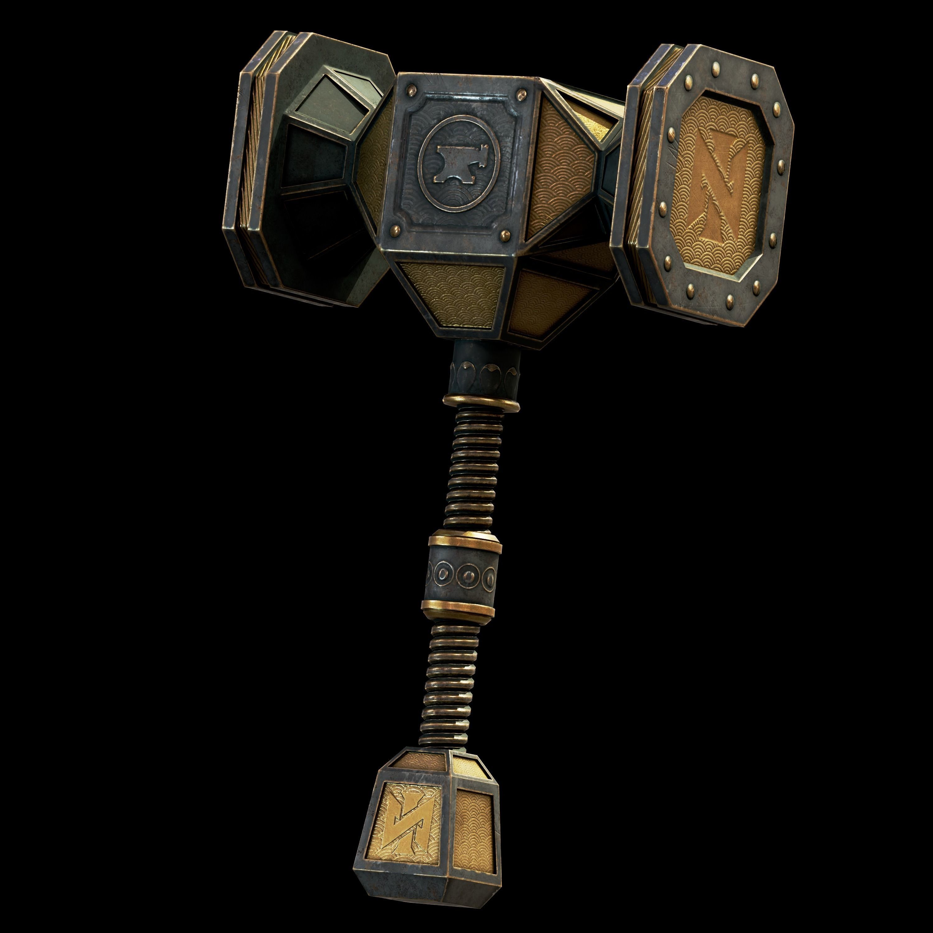 14 Dwarn weapon with Base mesh Low-poly 3D model_37
