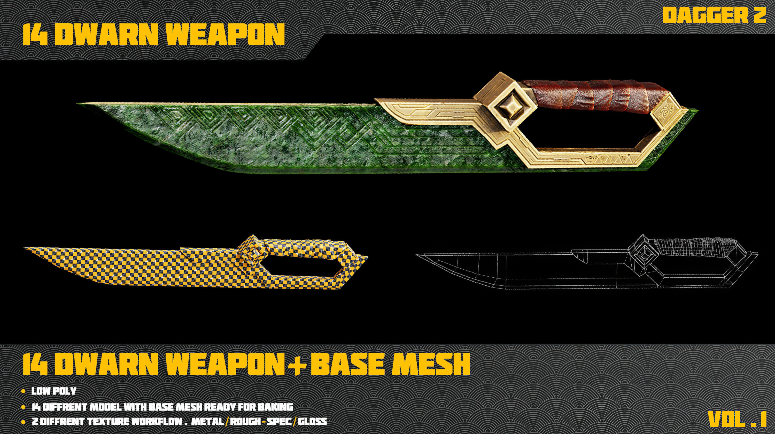 14 Dwarn weapon with Base mesh Low-poly 3D model_20