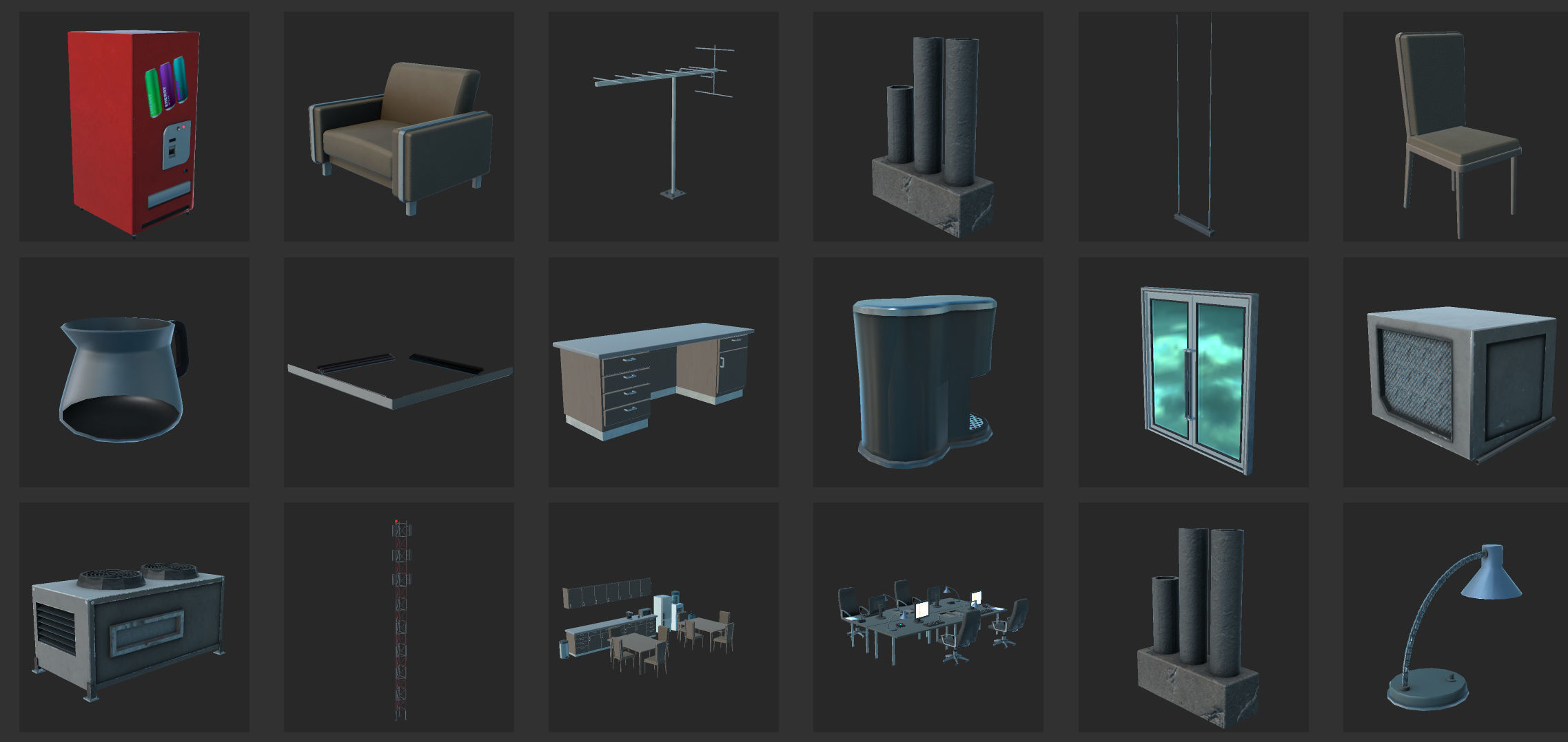 Big Building Pack with interiors Low-poly 3D model_24