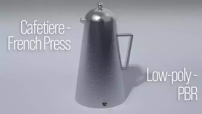 Hammered Metal Cafetiere French Press Low-poly 3D model
