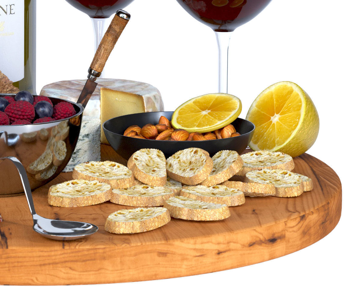 Meat plate with wine and other snacks 3D model_3