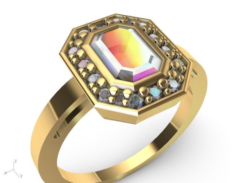 emerald halo ring 3D print model_13