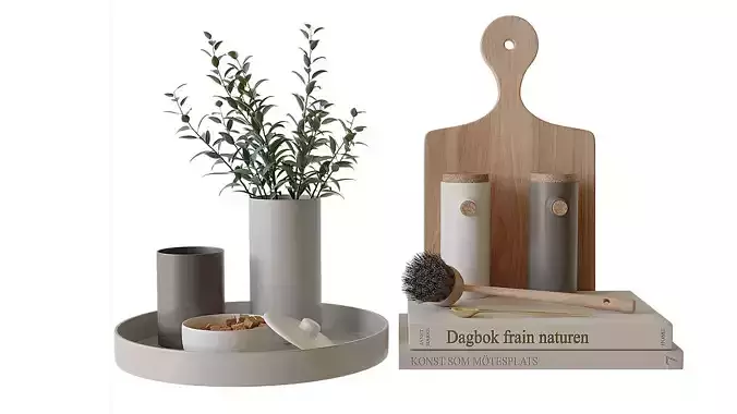 Kitchen set 1 wooden spice jars and brush