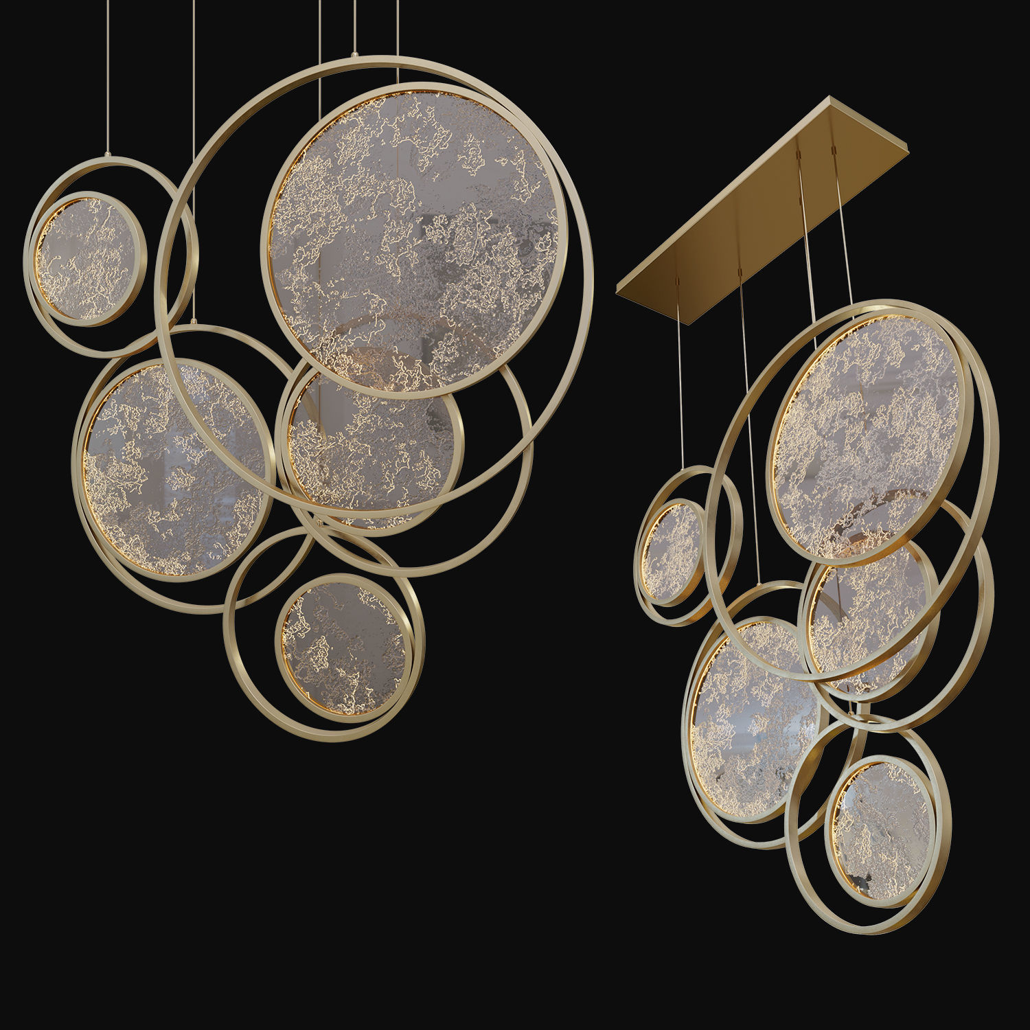 Moon Collection chandelier with gold circles hanging from it 3D model_2