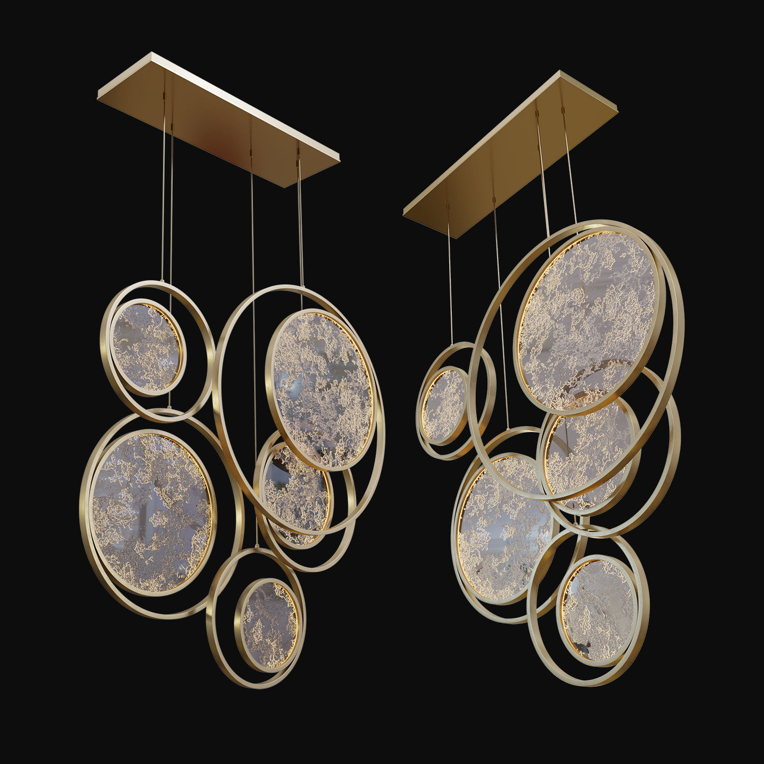 Moon Collection chandelier with gold circles hanging from it 3D model_3