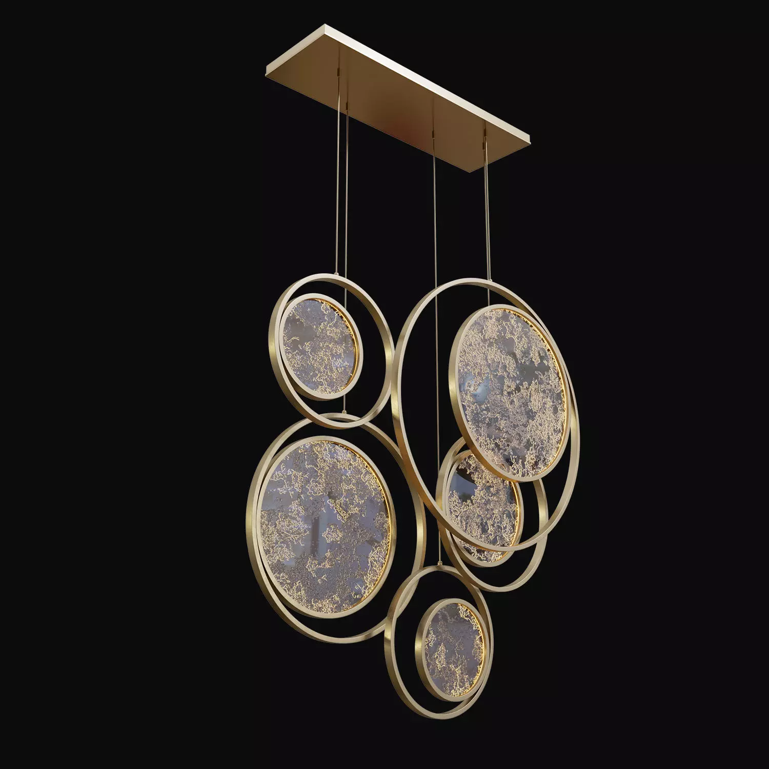 Moon Collection chandelier with gold circles hanging from it 3D model_0
