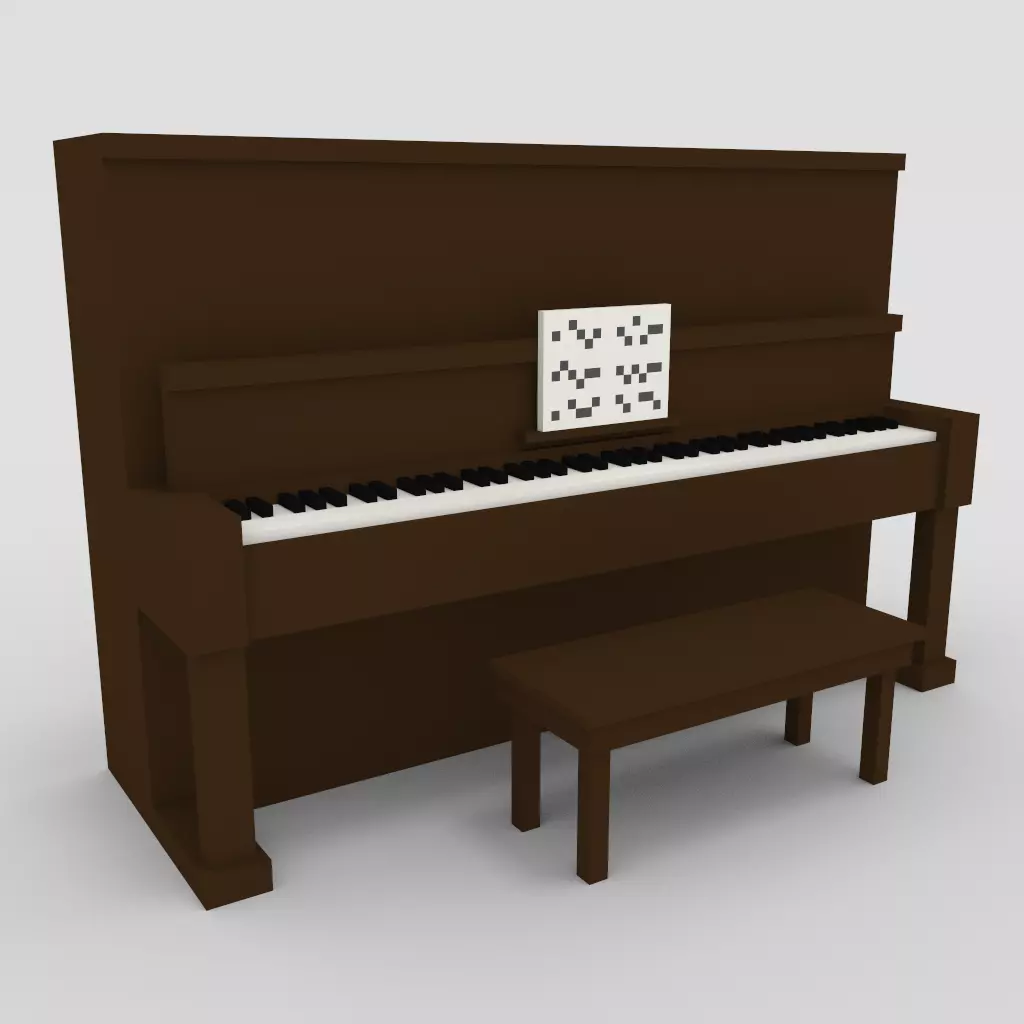 Voxel Piano with Bench 3D model_0