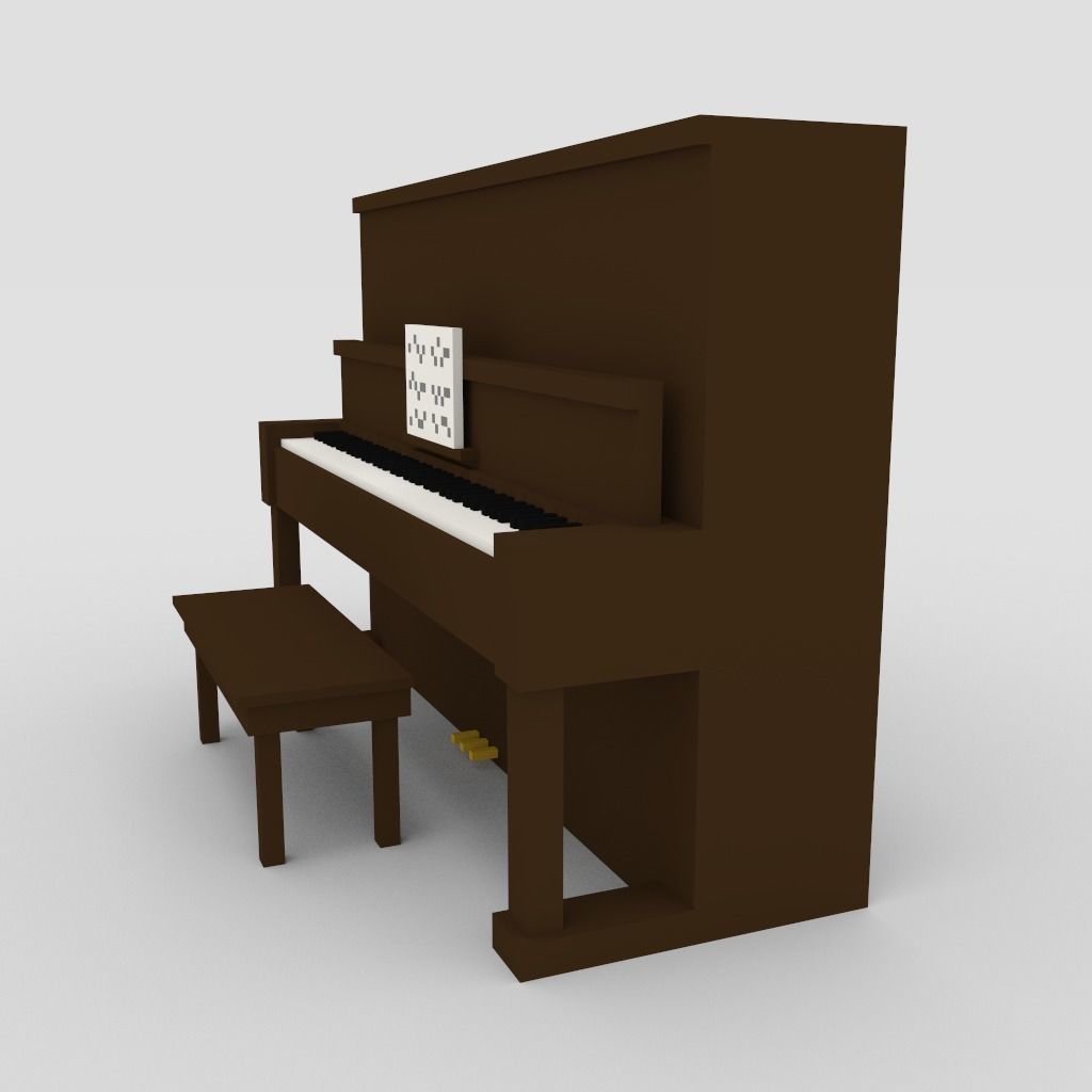 Voxel Piano with Bench 3D model_1
