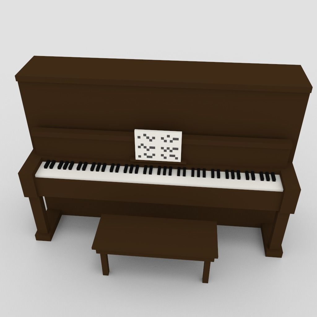 Voxel Piano with Bench 3D model_3