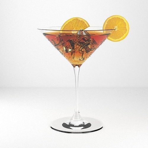 Cocktail martini in glass with orange slices 3D model