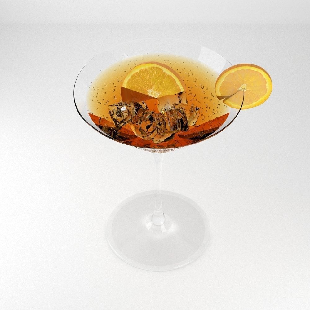 Cocktail martini in glass with orange slices 3D model_2