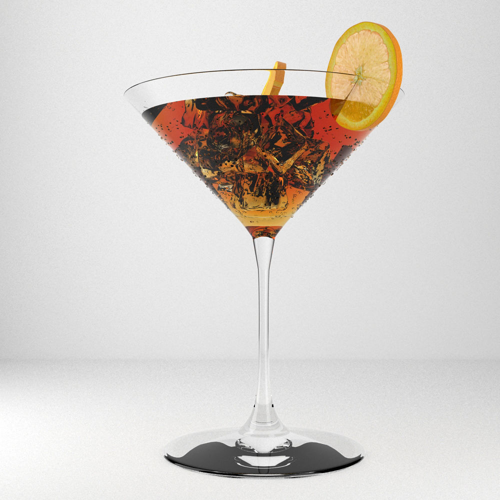 Cocktail martini in glass with orange slices 3D model_4