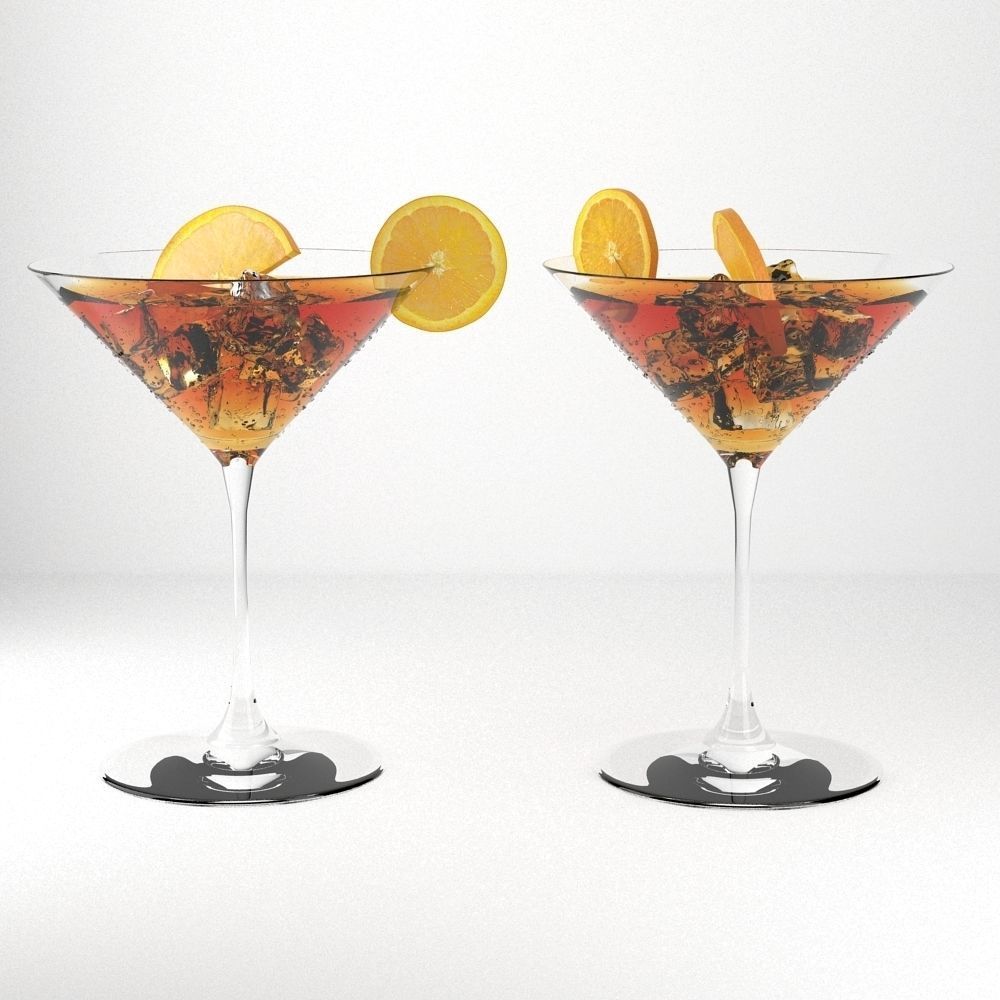 Cocktail martini in glass with orange slices 3D model_3